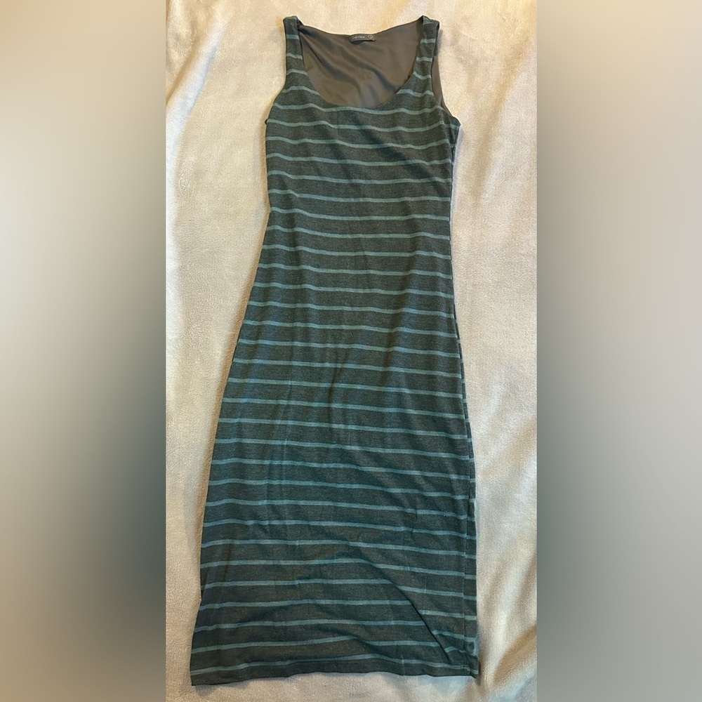 Soprano Blue Striped Sleeveless Form Fitting Dress